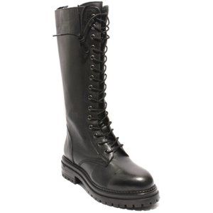 Italian WOz 20122 Black Leather Lace-Up Zip-Up Platform High Boots